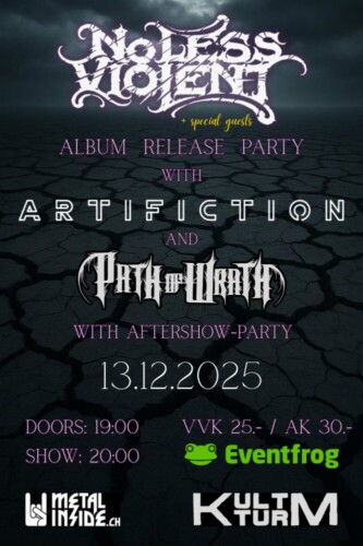 Poster von der Veranstaltung No Less Violent - Album Release Party mit Artifiction & Path of Wrath @ Kult-Turm