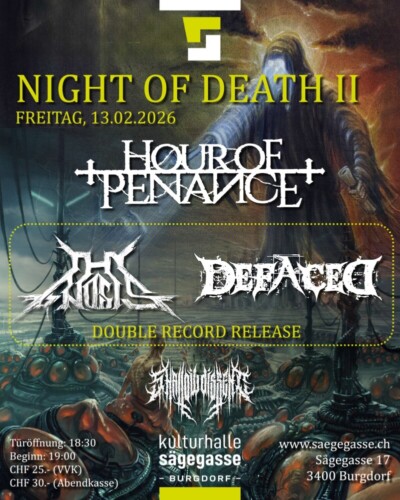 Poster von der Veranstaltung Night of Death II @ Kulturhalle Sägegasse, Burgdorf