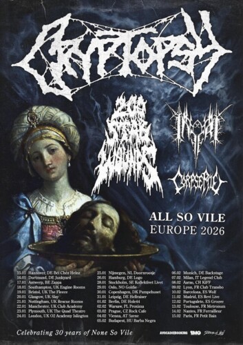 Poster von der Veranstaltung Cryptopsy, 200 Stab Wounds, Inferi & Corpse Pile @ KIFF, Aarau