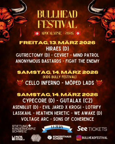 Poster von der Veranstaltung Bullhead Festival 2026 @ Konzerthaus Schüür , Luzern