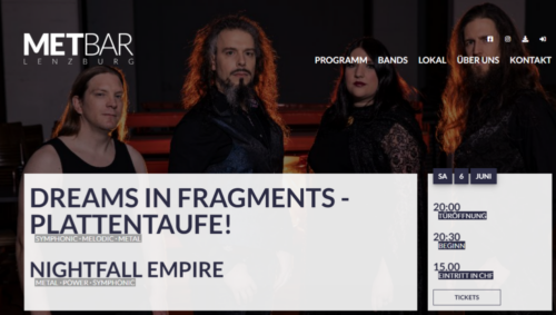 Poster von der Veranstaltung Dreams in Fragments (Plattentaufe) & Nightfall Empire @ Met-Bar, Lenzburg