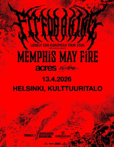 Poster von der Veranstaltung Fit For A King, Memphis May Fire & Acres @ Helsinki Hall of Culture – Kulttuuritalo