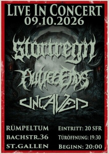 Poster von der Veranstaltung Stortregn, All Life Ends & Uncaved @ Rümpeltum