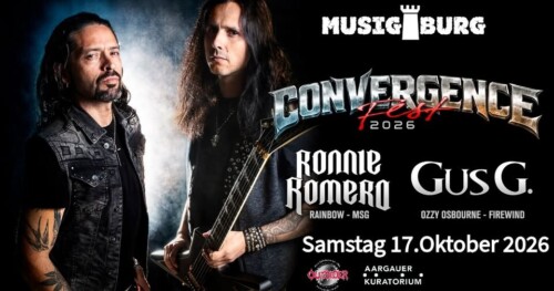 Poster von der Veranstaltung Ronnie Romero, Gus G. & Fire Rose Convergence Fest 2026 @ Musigburg, Aarburg